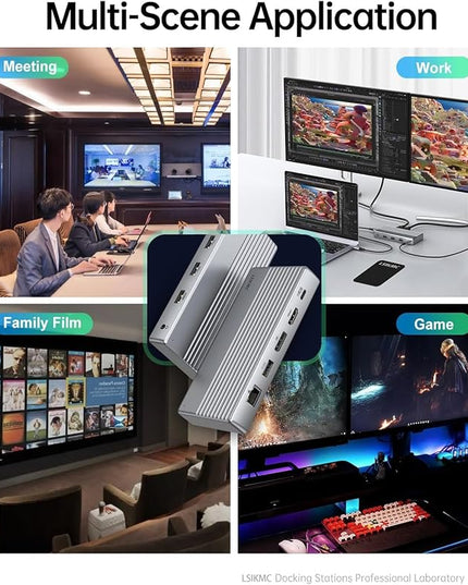 Dual Monitor Docking Station 4K@60Hz, USB C Laptop Docking Station with HDMI 4K, DP(4K@144Hz), 87W PD, Ethernet, 4USB/3.5Audio,usbc hub for HP/Dell/Lenovo Laptops