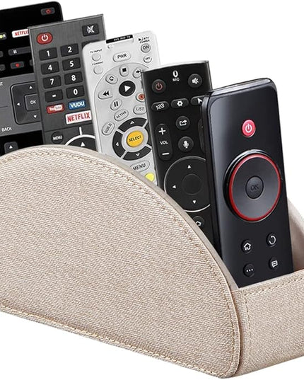 Leather TV Remote Control Holder with 5 Compartments Remote Caddy Desktop Organizer for Storage TV, DVD, Blu-Ray, Media Player, Heater Controllers