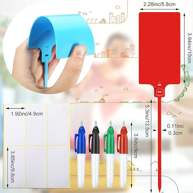 Pajean Waterproof Plastic Tags with Marker Pens and Sticker Labels, Self Locking Bag Writable Tags with Wire Cable Ties for Luggage(Multi Colors,50 Pieces)