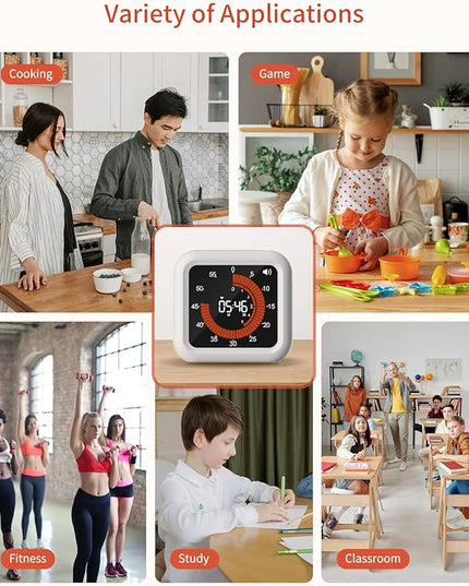 Digital Visual Timer - Max 11H 59M Rechargeable Countdown Timer with VA Display, Clear Digits, Adjustable Volume and Brightness, Magnetic Digital Timer for Kitchen, Classroom, Office (White)