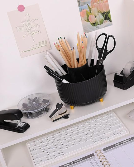 SKYDUE Black Office Supplies, Black Office Desk Accessories 10PCS, Pencil Holder for Desk, Stapler, Tape Dispenser, Scissors, Ruler, Clips and 1000pcs Staples, Desk Supplies Set