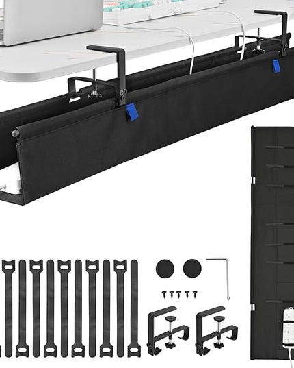 48" Under Desk Cable Management Tray- Clamp/Screw Mount Desk Cable Organizer Cable Tray Hiders for Office&Home