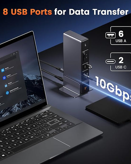 TobenONE USB C Docking Station 3 Monitors, 18-in-1 Triple 4K Display, 150W Power Adapter with 20W Fast Charging, 8 USB Ports up to 10Gbps, 2 HDMI/DP/USB C, for Windows/Chrome OS