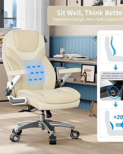 Big and Tall Office Chair with 5D Arms, 600lbs Fabric & PU Leather Heavy Duty Desk Chair, Adjustable Lumbar Support & Height, Tilt Function, High Back Ergonomic Executive Computer Chair