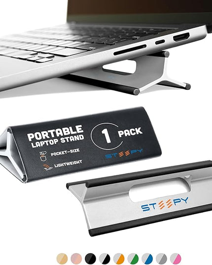 Steepy Portable Laptop Stand for Desk – Adjustable Height, & Portable Laptop Holder – Ergonomic Computer Stand for Cooling & Comfort – Slip-Proof, Sturdy Design – Universal Fit for 13-17 Inch Devices