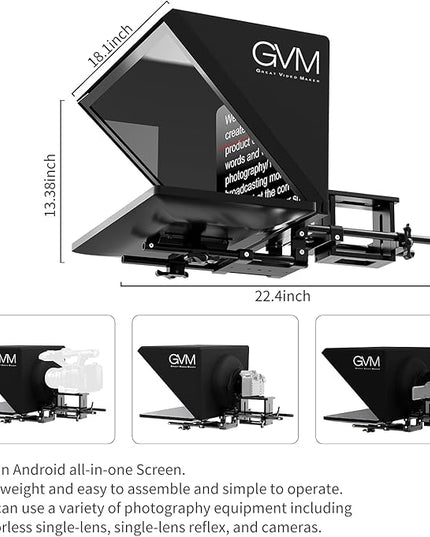 GVM Teleprompters for Digital Cameras/camcorders Portable 18.5'' Teleprompter Kit with Remote Control & App,Solid Aluminum Constructions,Colorless Spectroscope,Ultra HD Wide-Angle Lens