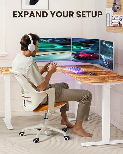 ErGear L Shaped Standing Desk, 63"x55" Electric Adjustable Height Sit Stand up Desk, Ergonomic Large Computer Table, Left & Right Interchangeable Installation, Suitable for Home Office, Light Vintage