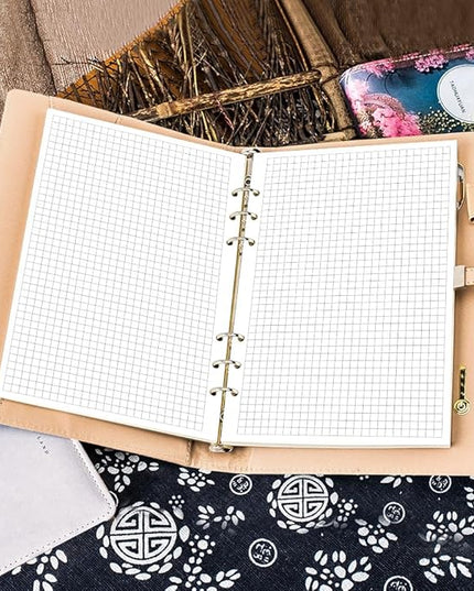 A5 Grid Refill Paper, 6-Hole Graph Paper, 100Sheets / 200Pages Loose-Leaf Grid Paper, 100gsm White Paper, 5.8" x 8.3 "