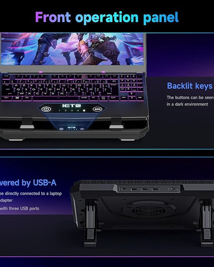 IETS GT300 Upgraded Laptop Cooling Pad with Adjustable Stand, Turbo Boosted Cooler for Rapid Cooling 10-17inch Gaming Laptop, Flexible Sealing Ring，Featuring Air Filtration and USB Hub
