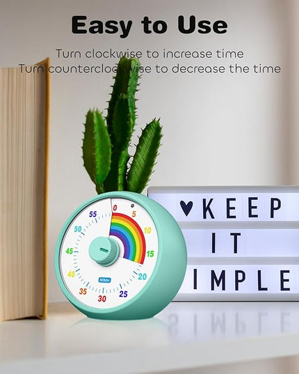 Visual Timer for Kids, 60-Minute Countdown Timer for Classroom Office Kitchen, Desk Timer Kids Time Management Tools with Silent Operation, Pomodoro Time Rainbow Pattern(Tiffany)