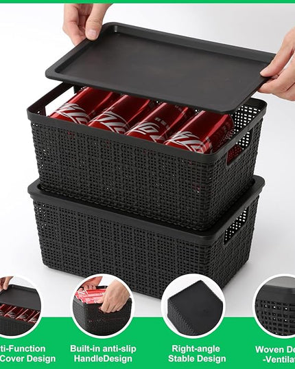 6 Pack Plastic Storage Baskets With Lids,Black Breathable Stackable Storage Bins,Small Storage Containers,for Organizing Storage Baskets on Desktops,Closets,Playrooms,Classrooms,Offices