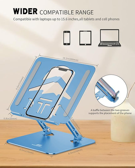 Laptop Stand, Ergonomic Adjustable Computer Stand for Collaborative Work, Foldable and Portable Heat Sink Computer Stands, Fits up to 15.6-inch Laptops (Dark Blue)