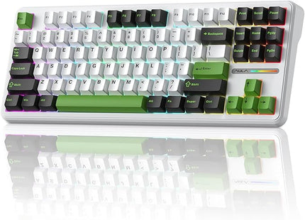 Aula F87 Pro Gaming Keyboard, Tri-Mode BT5.0/2.4GHz/USB-C Hot-Swappable RGB Wireless Mechanical Keyboard, Gasket Mount, 4000mAh, for Windows/Mac Gamer & Typists（LEOBOG Gray Wood Switch V4）