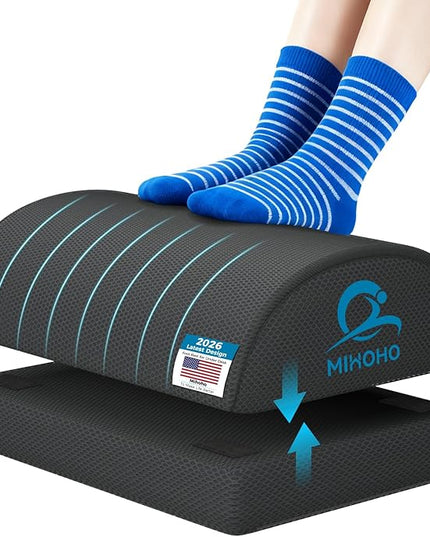 Foot Rest for Under Desk at Work, Adjustable Height Memory Foam Foot Stool with Washable Cover-Comfortable Footrest, Ergonomic Footrest for Under Desk, Office Chair (Black)