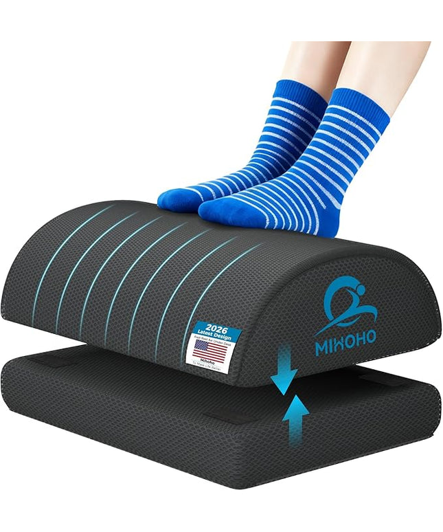 Foot Rest for Under Desk at Work, Adjustable Height Memory Foam Foot Stool with Washable Cover-Comfortable Footrest, Ergonomic Footrest for Under Desk, Office Chair (Black)