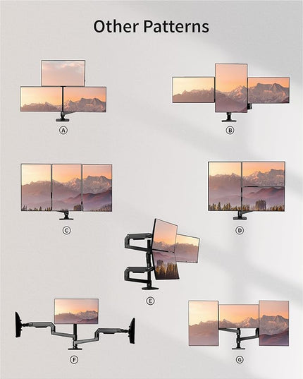 Triple Monitor Mount, Holds Screens up to 40 Inches and 25 lbs, Fully Adjustable 3 Monitor Desk Mount with C-Clamp and Grommet Base, Aluminum, Black