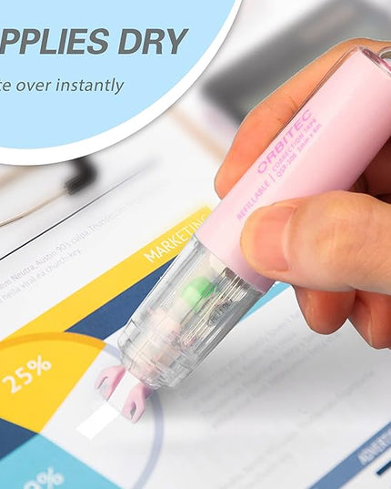 BITOSEE Refillable Retractable Quick Dry Correction Tape,Mini Small Japan Aesthetic Cute Correction Tape, with Easy to Use Kawaii Pen Shaped Applicator,for School Office Supplies