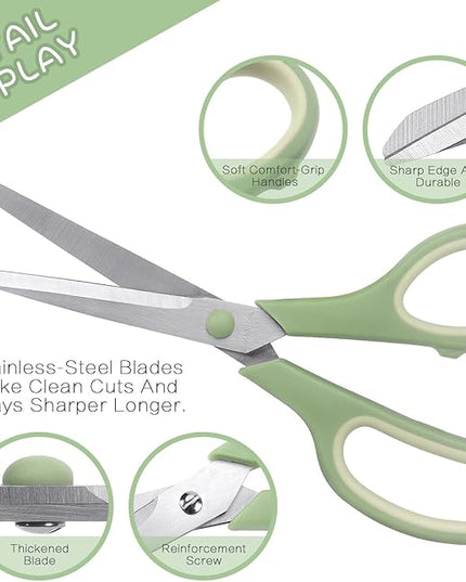 LONGKEY Scissors 8.5 Inch scissors all purpose Bulk Set of 3, Scissors for Office Home School Craft Supplies, Soft Comfort-Grip Right/Left Hand