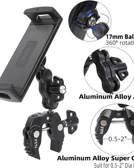 FPN Tablet Holder for Microphone Stand/Treadmill/Spin Bike/Stroller/Golf Cart/Handlebar/Stationary Bike, Phone iPad Holder Mount for iPad Pro 12.9, Galaxy Tabs, iPhone(4.7-13”)