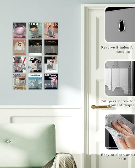 Nalwort Acrylic Brochure Pamphlet Holder, 12 Magazine Holders, Clear Brochure Display Stand Wall Mount, Trifold Flyer Rack, Literature Storage Rack for Home, Offices, Waiting Room
