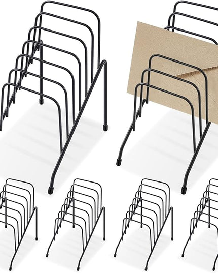 6 Pcs Metal Incline Desk Flip Organizer Rack Small Desktop File Sorter Wire Organizer Vertical Incline File Holder Stand for Mail Paper Book Magazine Filing Office Desk, 6 Sections