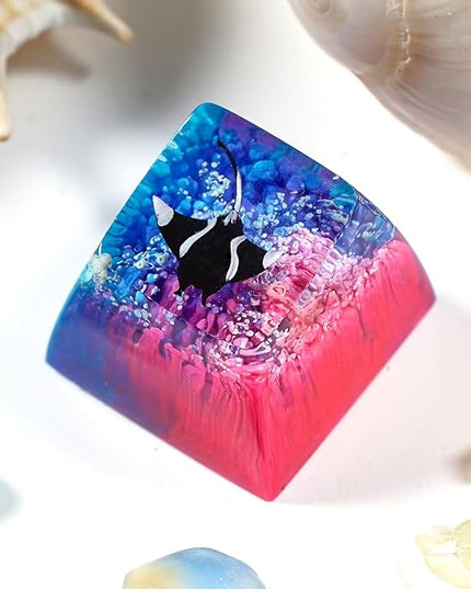 Manta Ray Artisan Keycap Blue Pink Ocean Coral R1 SA Profile Custom Sea Creatures Keycaps 1U ESC Handmade Gaming Resin Key Cap Cherry MX Switch Compatible Mechanical Keyboard Manta Ray Lover Gift