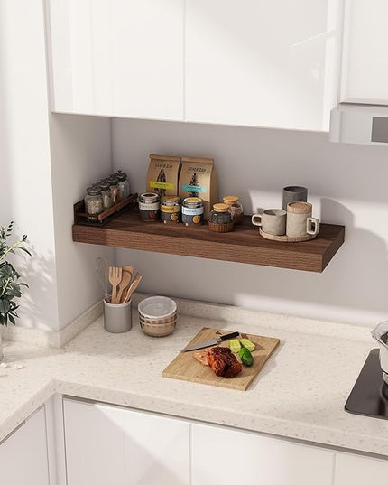 Floating Shelves 30 Inch Long, 12 Inch Deep Floating Shelf for Books, Rustic Wood 30 x 12 Storage Shelves for Wall Storage & Display, Thicked Wall Shelf for Kitchen, Living Room, Walnut Color, 1 Pack
