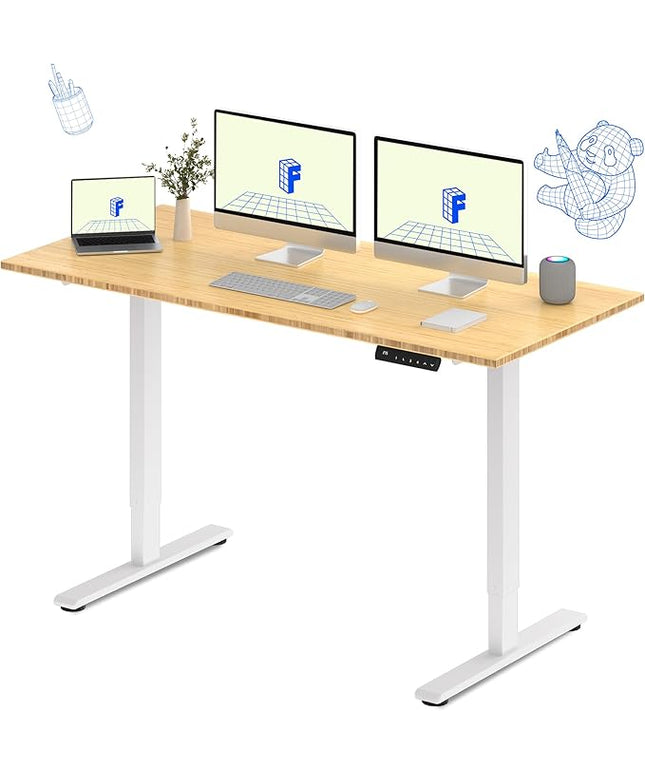 FLEXISPOT E3 Bamboo Dual Motor 72 x 30 Electric Standing Desk Sit Stand Up Desk, Holds 220 lbs, Adjustable Height w/ Memory Presets, Solid Bamboo Desktop & White Frame, Ships in 2 Boxes