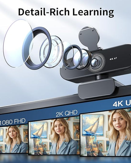 EMEET NOVA 4K Webcam with Tripod - 4K UHD, PDAF Autofocus, Adjustable Heights with 360° Swivel Head, 2 Noise-Cancelling Mics, USB Plug&Play, Privacy Cover, Ideal for Online Meetings&Live Streaming