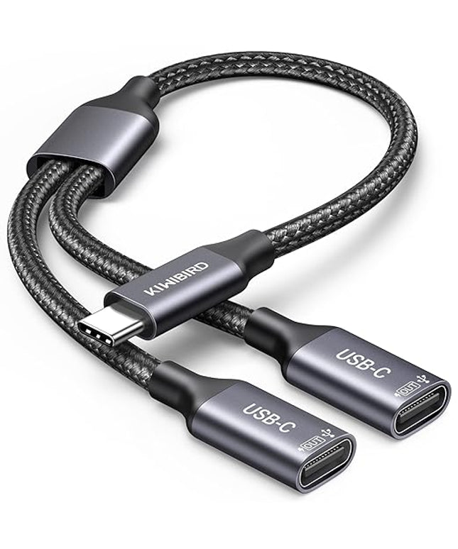 KiwiBird USB C Splitter 1 in 2 Out Charging, USBC Power Data Splitter Extension Y Cable, Type C Male to Dual USB C Female Port Adapter, Compatible with Laptop Mac Car Flash Drive Keyboard Mouse