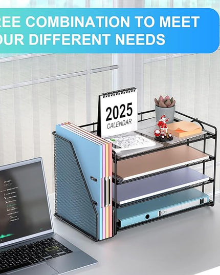 gianotter 4-Tier Paper Organizer With Magazine Holder, Desk Organizers and Accessories, Desk Accessories & Workspace Organizers, File Organizer for Office Supplies Storag (Black, 4-Tier)