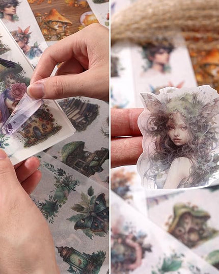 Auguro Scrapbook Fantasy Stickers 20 Sheets 240 Pre-Cut Washi Stickers for Journaling PET Transparent Fairy Sticker Decorative or DIY Paper Crafts, Arts and Crafting Projects