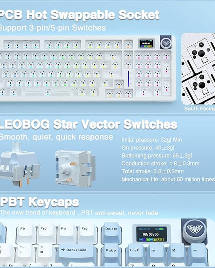 AULA S98 Pro Wireless Mechanical Keyboard,Smart Screen & Knob,Tri-Mode BT5.0/USB-C/2.4GHz Creamy Keyboard,Pre-lubed Linear Switches,Hot Swappable RGB Backlit Computer Gaming Keyboards