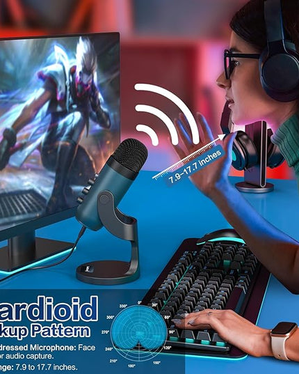 ZealSound USB Condenser Microphone,Computer PC Gaming Mic,Plug&Play Microphones for PS 4&5.Monitor Adjust&Volume Control,Mic Gain Control,Mute Button for TikTok,YouTube Podcast on Mac&Windows(Teal)