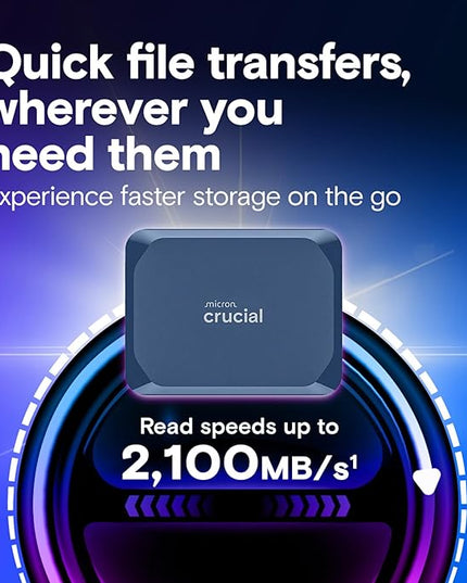 Crucial X10 4TB Portable SSD, Up to 2,100MB/s, USB 3.2 USB-C, External Solid State Drive, Compatible with Windows, Mac & Android, Durable Storage for Games, Photos & Files, Blue - CT4000X10SSD9-02