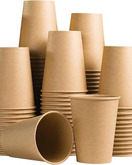 Lamosi 100 Count 12 oz Kraft Paper Cups, Disposable Hot/Cold Paper Coffee Cups, 12 Ounce Beverages Cups, Water Cups for Party Picnic Travel and Events