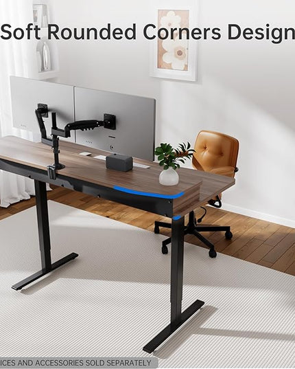 HUANUO 55" x 26" Electric Standing Desk with 2 Drawers, C-Clamp Mount Compatible, Height Adjustable Computer Desk, Home Office Stand Up Desk with 4 Preset Heights & 2 Hooks, Walnut