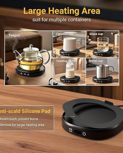 Coffee Mug Warmer & Cute Cat Mug Set, Beverage Cup Warmer for Desk Home Office with 4 Temperature Setting Up to 167℉/ 75℃, Coffee Warmer for Cocoa Milk Tea Water Candle, 8 Hours Auto Shut Off (Black)