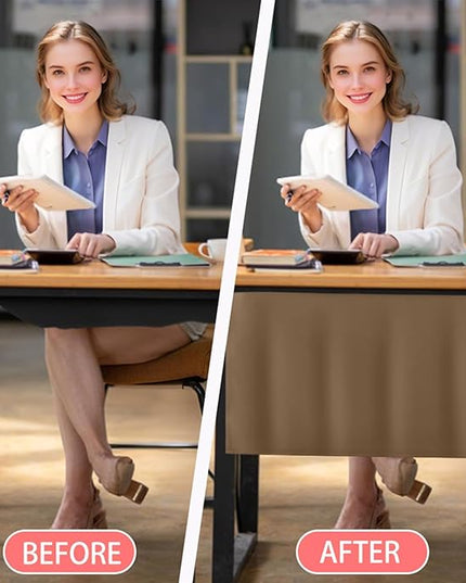 Icegrey 32" Under Desk Privacy Panel with Cable Management Organizer Net Self-Adhesive Modesty Panel for Cord Organizer Pockets and Desk Skirt for Home Office or Standing Workstation, Dark Khaki