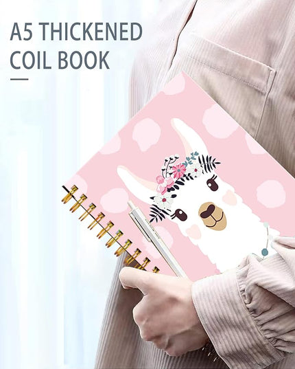iampanda Spiral Journal Notebook,Strong Twin-Wire Binding with Premium Paper for Girl Women,Funny 60 Sheets A5 College Ruled Notebook/Journal,Perfect for School Office Home Gifts,Cute Llama Pink