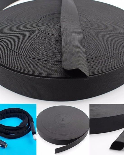 HanOaki 25 ft Nylon Hydraulic Hose Protector Sleeve Tig Torch Cable Cover Black Protective Cover Hose Sheath Hydraulic Wrap Cutting Wire Sheath Sleeve Management Wrap for Cord Tig 27mm Width