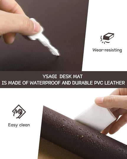 YSAGi Non-Slip Leather Desk Pad L Size, Waterproof Laptop Computer Desk Keyboard Mat, Table Protector Blotter Mat, Large Mouse Pad for Office/Work/Home/Decor(Dark Brown, 35.4" x 17")