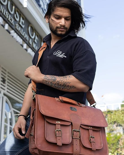 cuero Leather Messenger Bag for Men, 18 Inch Laptop Crossbody, Handmade Leather Shoulder Satchel Bag for Men, Full Grain Business Briefcase for Office/Work/Travel - Vintage Brown