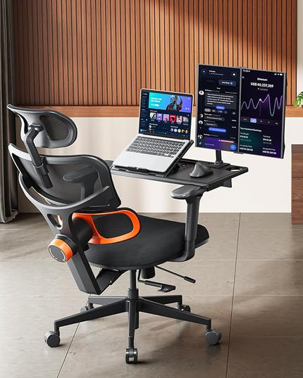 Newtral Ergonomic Office Chair with Fully Adaptive Lumbar Support, 136°Tilt Function, Computer Desk Chair with Soft 4D Armrest, Adjustable Headrest (Upgrade with Laptop Tray, Black)