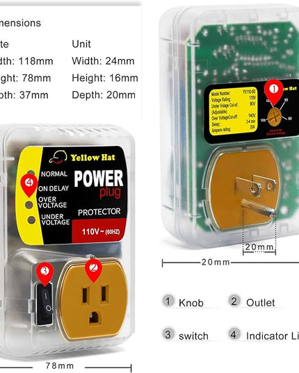 Surge Protector,Voltage Protector for Home Appliance, Voltage Brownout Outlet 110V 15A 2200 Watts Black