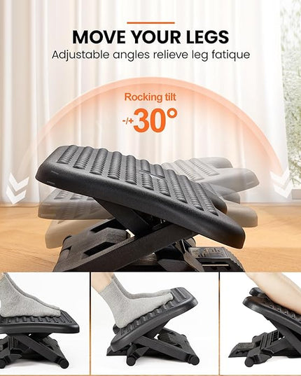 ErGear Under Desk Footrest, Adjustable Foot Rest with 3 Height Settings and 30-Degree Angle, Ergonomic Desk Foot Rest with Massage Texture, Foot and Leg Rest for Home & Office