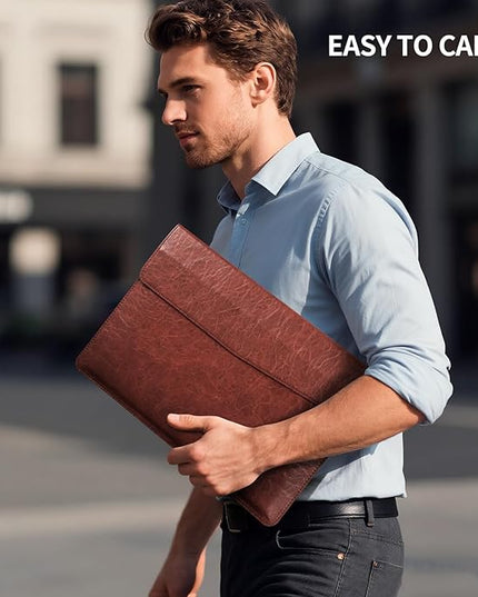 13 inch Genuine Leather Laptop Sleeve for MacBook Air 13 inch M4 M3 M2 M1 2025-2018 & MacBook Pro 13 inch M2/M1 2025-2016,Magnetic Closure Protective Case with Microfiber Lining,Red Brown