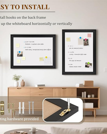 White Board for Wall, 24'' x 18'' Magnetic Dry Erase Board, Decorative Black Vintage Wooden Frame Whiteboard for Home Office School Dorm Kitchen