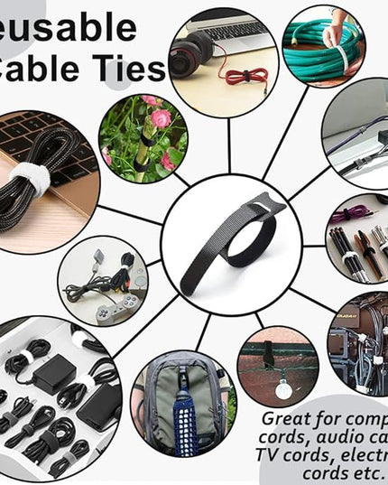 70pcs Cable Ties Reusable Black and White Wire Ties Cable Management Cord Ties Reusable for Electronics Hook and Loop Cable Ties for Computer 4 6 8 Inch