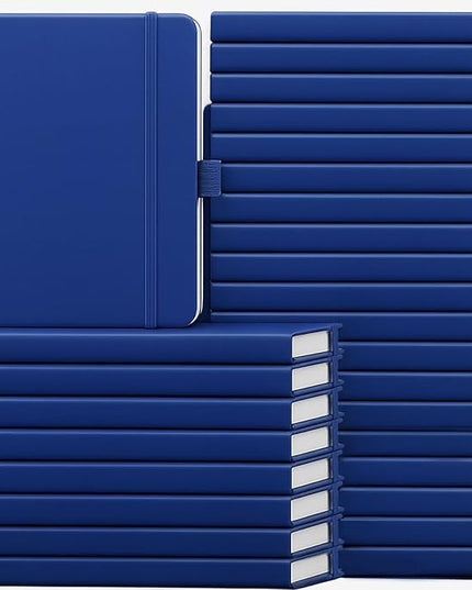 Laumoi 28 Pack PU Leather Lined Notebook Journal Bulk A5 Hardcover Notebook College Ruled 5.5 x 8.2 Inch Journal with Pen Holder for School Business Work Writing(Navy Blue,Simple)